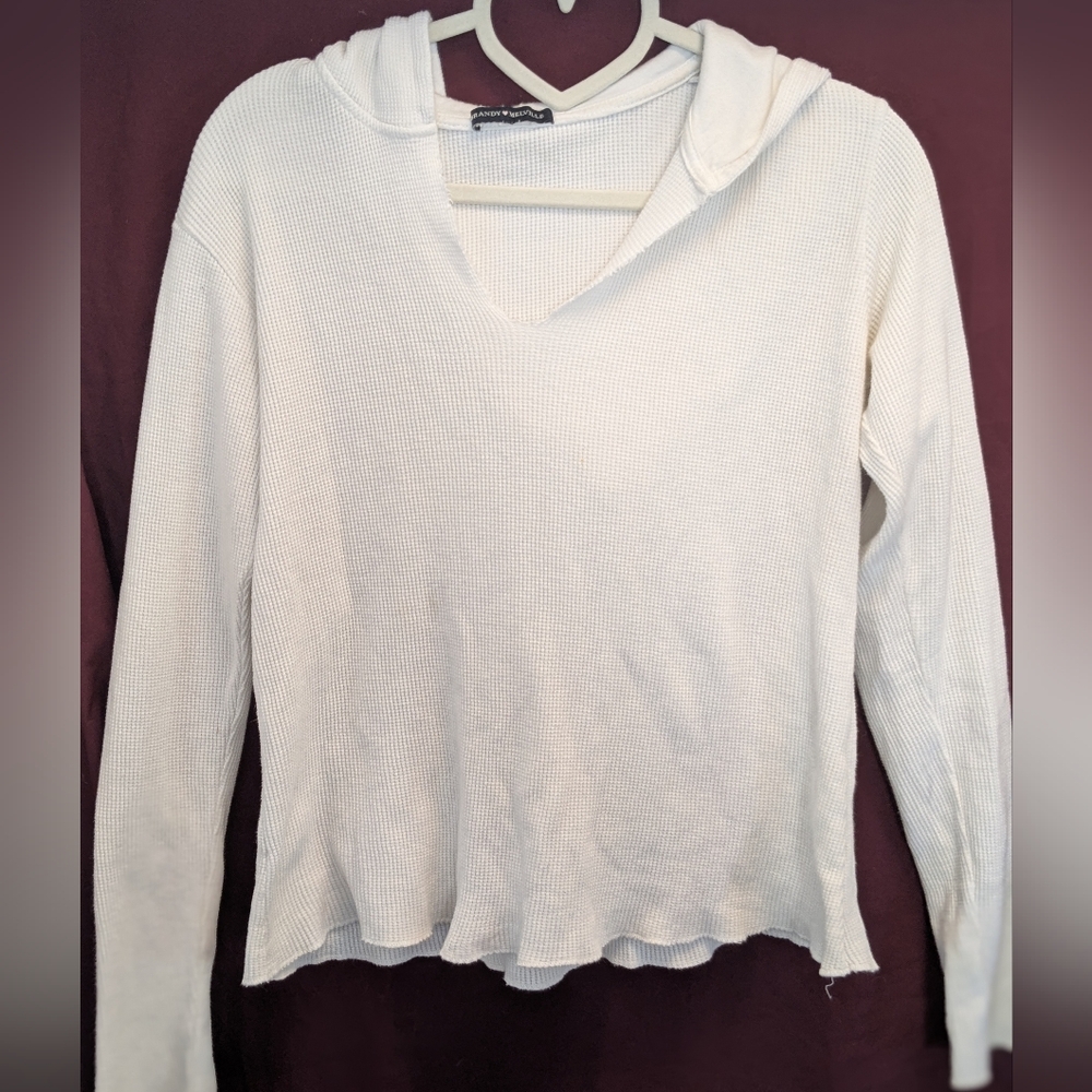 Brandy Melville White Waffle Knit Cotton Hoodie – One Size